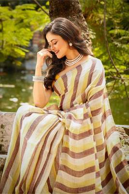 Multicolor handwoven striped linen saree 2