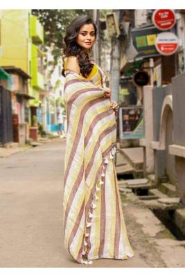 Multicolor handwoven striped linen saree 3