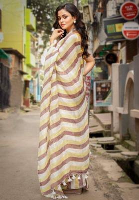 Multicolor handwoven striped linen saree 4