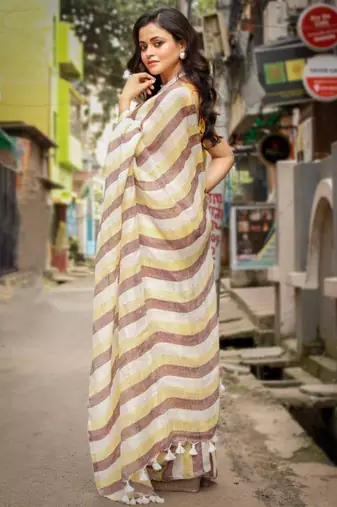 Multicolor handwoven striped linen saree