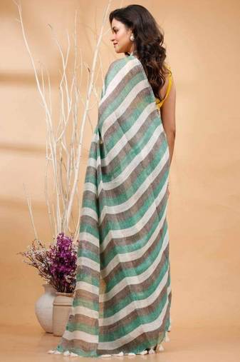 Multicolor handwoven striped linen saree