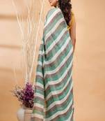 Multicolor handwoven striped linen saree