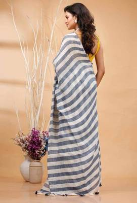 Multicolor handwoven striped linen saree 1