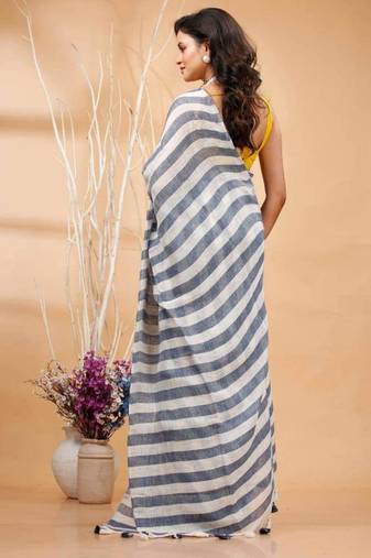 Multicolor handwoven striped linen saree