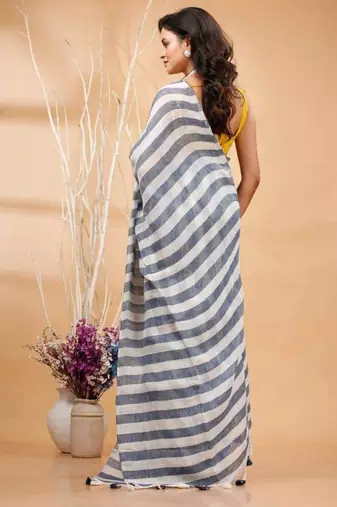 Multicolor handwoven striped linen saree