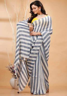 Multicolor handwoven striped linen saree 2