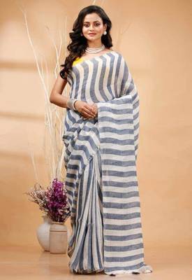 Multicolor handwoven striped linen saree 3