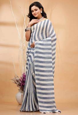 Multicolor handwoven striped linen saree 4