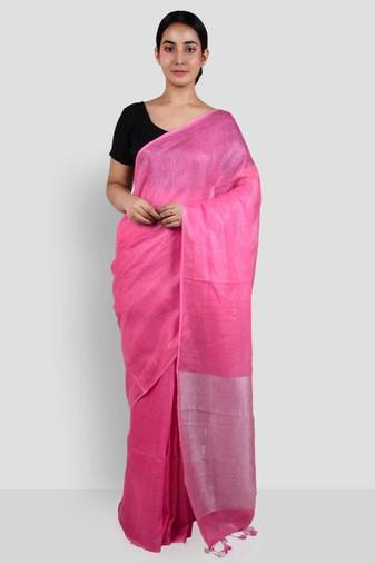 handwoven pink linen saree