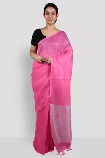 handwoven pink linen saree