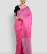handwoven pink linen saree