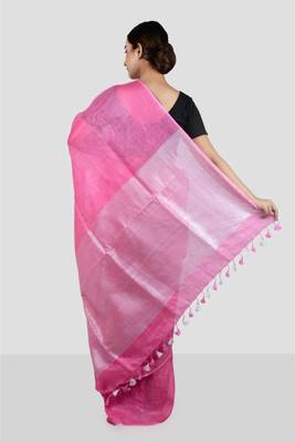handwoven pink linen saree 2
