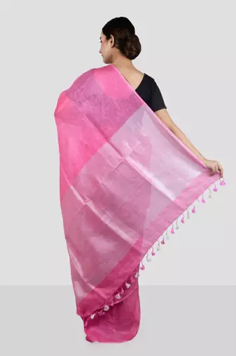 handwoven pink linen saree