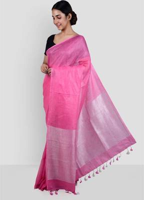 handwoven pink linen saree 3