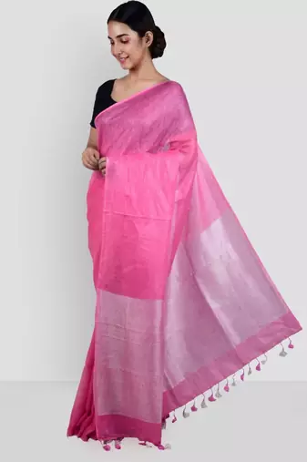 handwoven pink linen saree