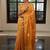 Mustard orange handwoven tissue linen saree with mirror work
