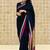Blue  handwoven linen saree with contrast border