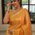 Mustard orange handwoven tissue linen saree with mirror work