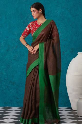 handwoven brown linen saree