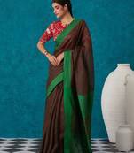 handwoven brown linen saree