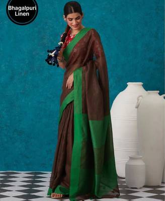 handwoven brown linen saree 2