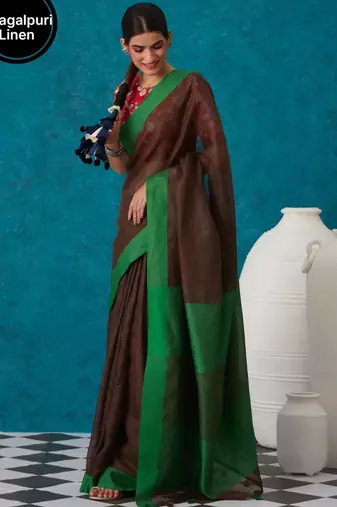 handwoven brown linen saree