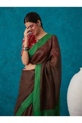 handwoven brown linen saree 4