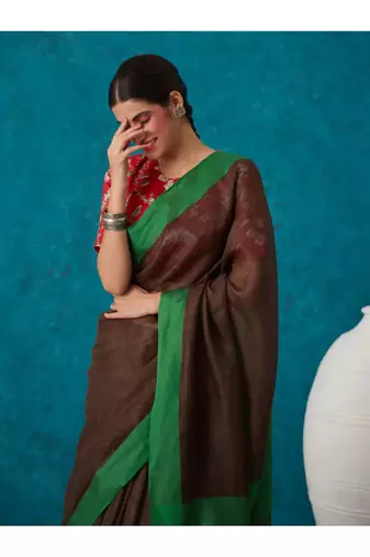handwoven brown linen saree