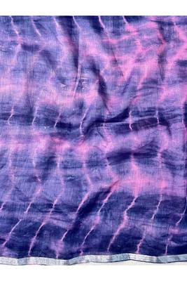 Blue and lavender handwoven shibori print linen saree 1