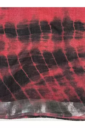 Red and black handwoven shibori print linen saree