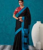 handwoven black linen saree