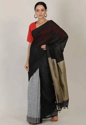 handwoven dual shade linen saree 1