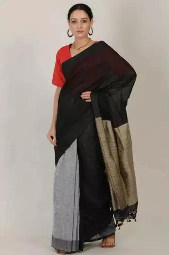 handwoven dual shade linen saree