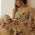 Ivory handwoven embroidered silk linen saree