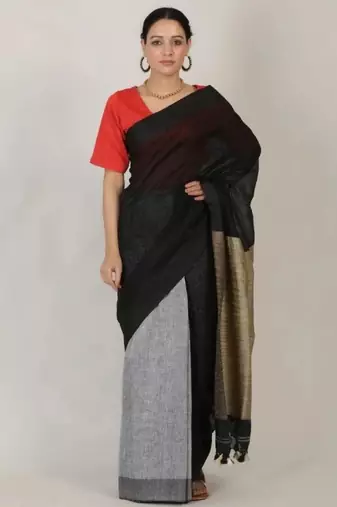 handwoven dual shade linen saree