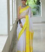 handwoven white linen saree