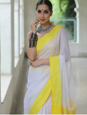 handwoven white linen saree 2