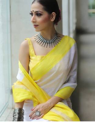 handwoven white linen saree 3