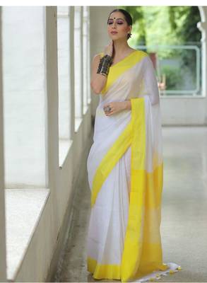 handwoven white linen saree 4