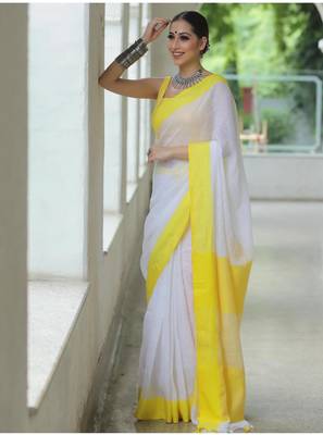 handwoven white linen saree 5
