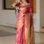 Pink handwoven tissue linen saree with mirror work