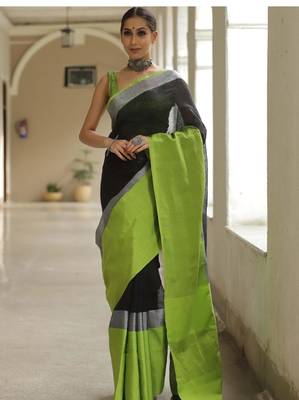 handwoven black linen saree 5