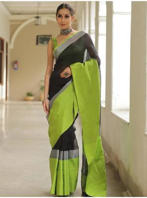 handwoven black linen saree 1