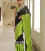 handwoven black linen saree