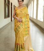 handwoven yellow saree with embroidery work