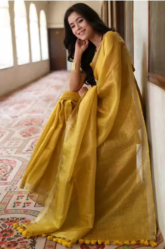 handwoven gold tissue linen saree