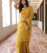 handwoven gold tissue linen saree