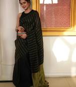 Black handwoven cotton linen saree
