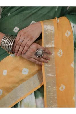 Multicolor handwoven shibori print cotton linen saree 5