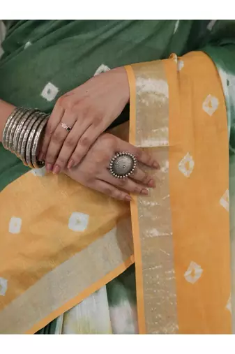 Multicolor handwoven shibori print cotton linen saree